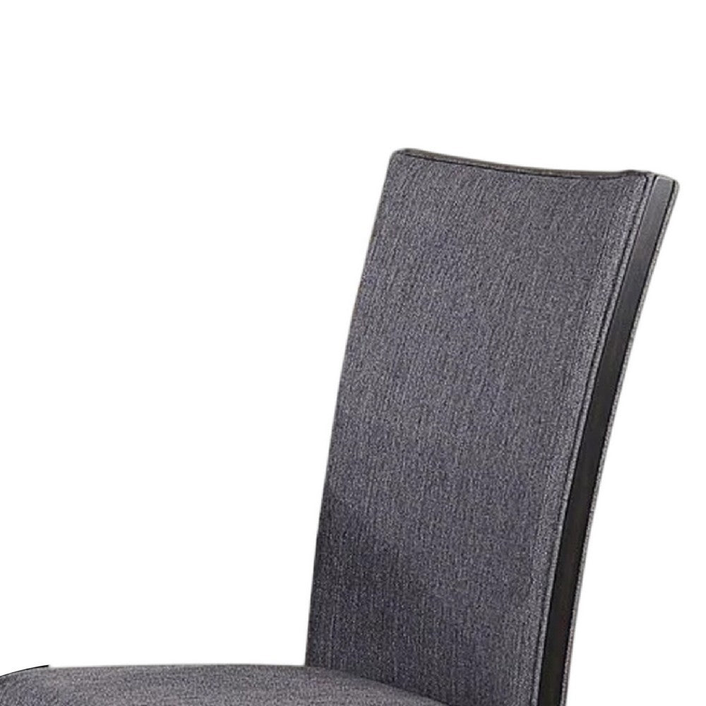 Benjara Easin Side Dining Chair Set of 2, Gray Polyester Contoured Back, Black Rubberwood