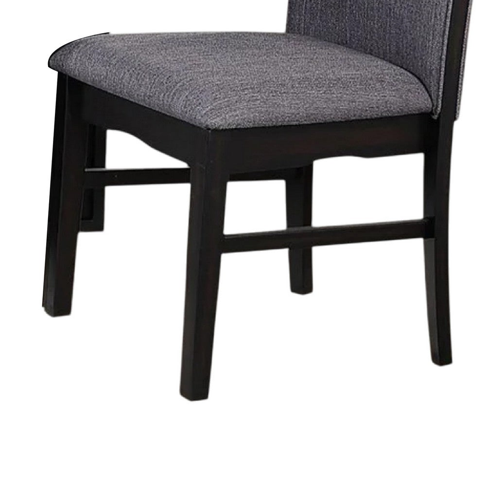 Benjara Easin Side Dining Chair Set of 2, Gray Polyester Contoured Back, Black Rubberwood