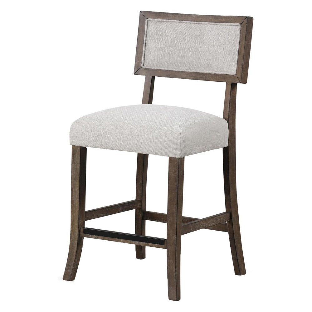 Benjara Asten Counter Stool Chair Set of 2, Dark Walnut Brown, Gray Seat
