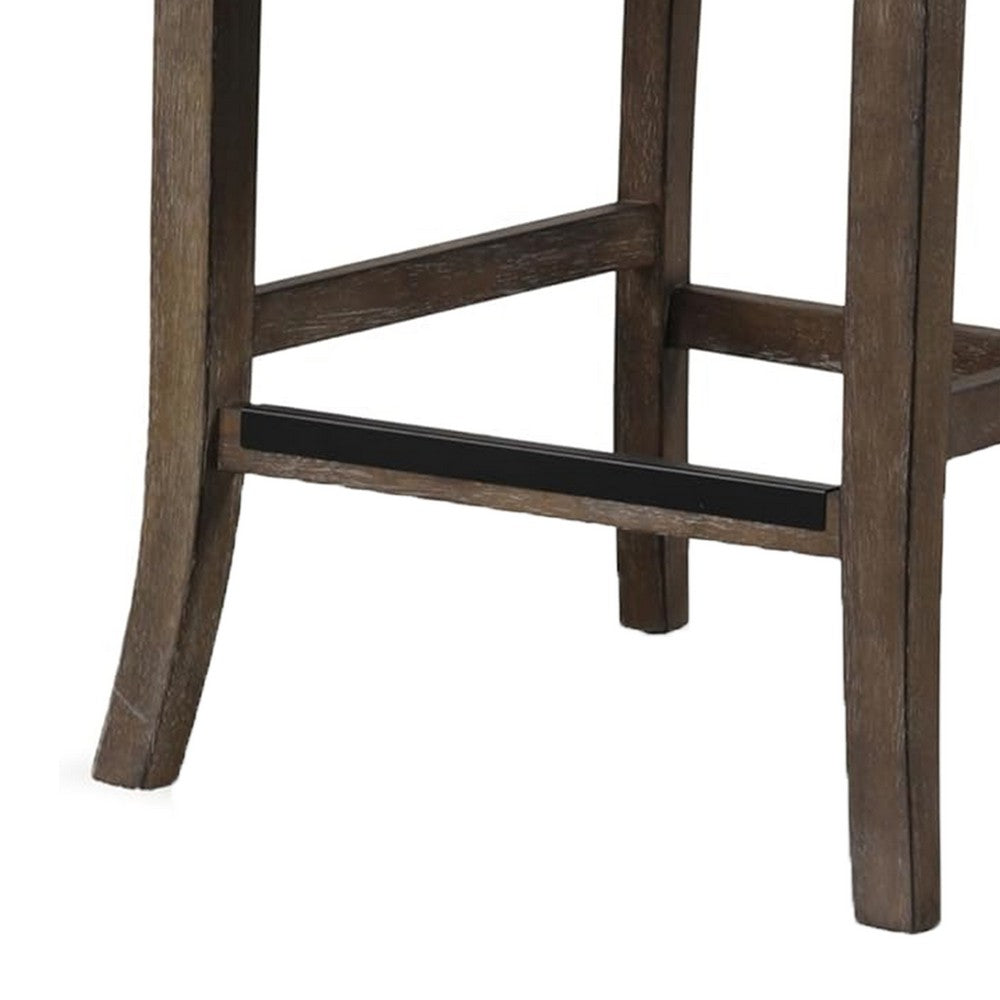 Benjara Asten Counter Stool Chair Set of 2, Dark Walnut Brown, Gray Seat