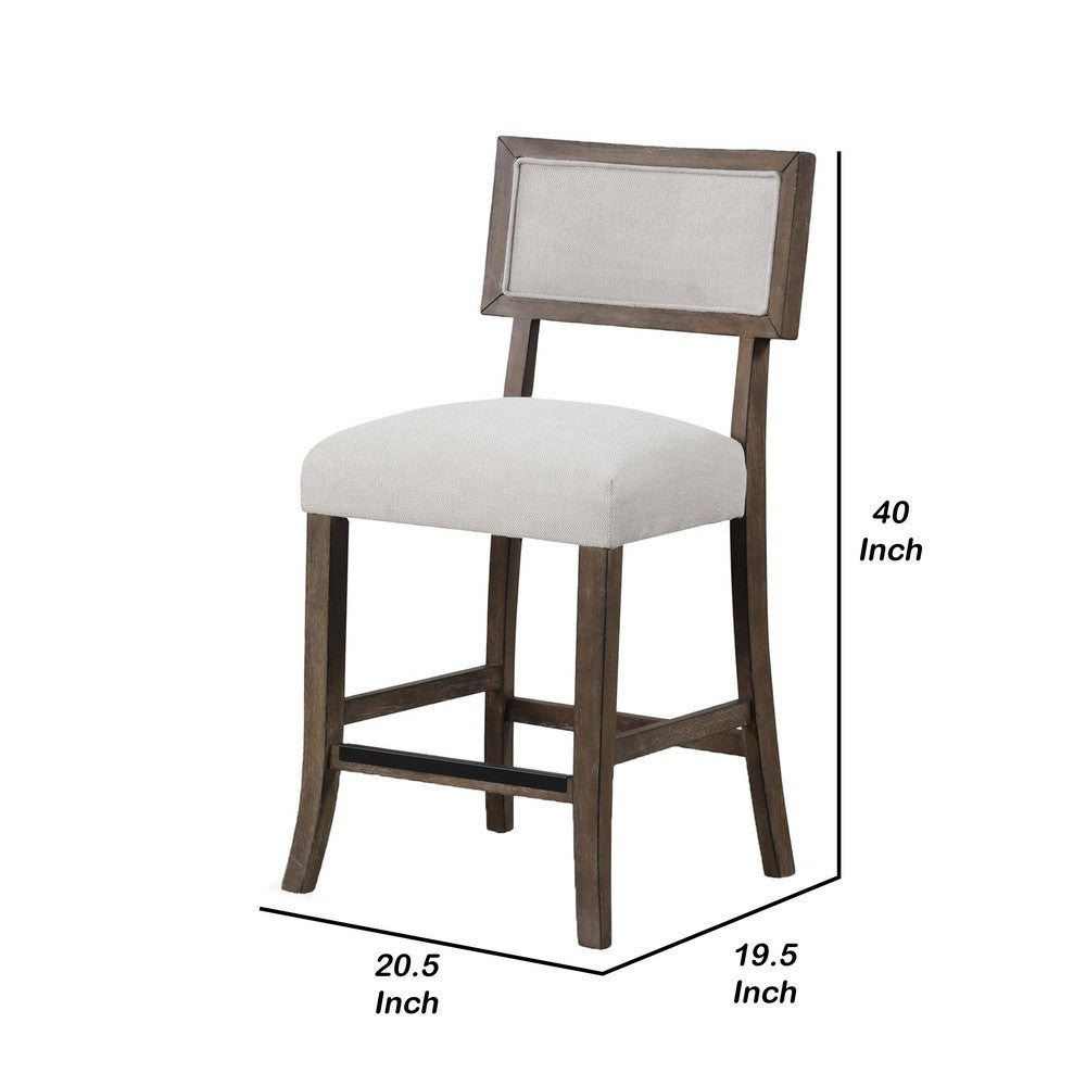 Benjara Asten Counter Stool Chair Set of 2, Dark Walnut Brown, Gray Seat