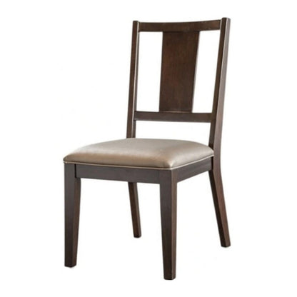 Benjara Witzy Side Dining Chair Set of 2, Dark Brown Solid Poplar Wood, Gray