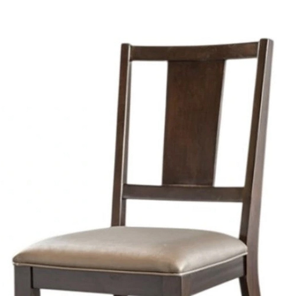 Benjara Witzy Side Dining Chair Set of 2, Dark Brown Solid Poplar Wood, Gray
