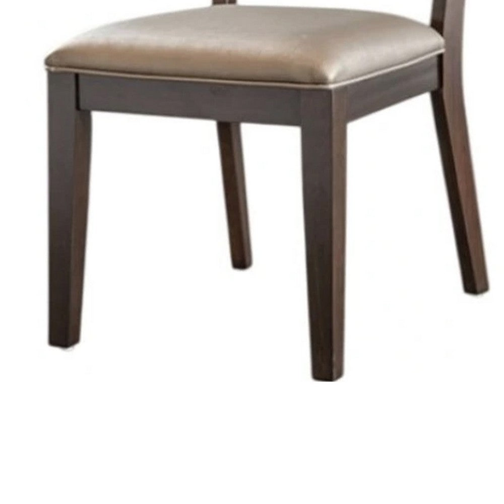 Benjara Witzy Side Dining Chair Set of 2, Dark Brown Solid Poplar Wood, Gray