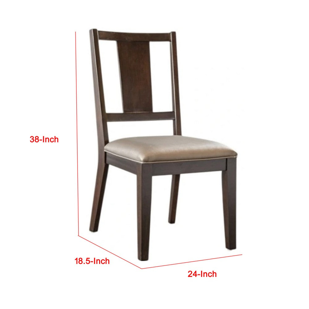 Benjara Witzy Side Dining Chair Set of 2, Dark Brown Solid Poplar Wood, Gray