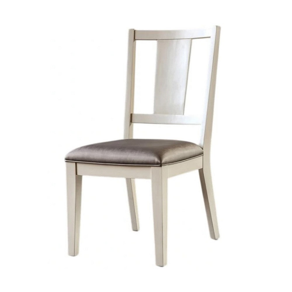 Benjara Witzy Side Dining Chair Set of 2, Faceted Panel Back, White Wood, Gray