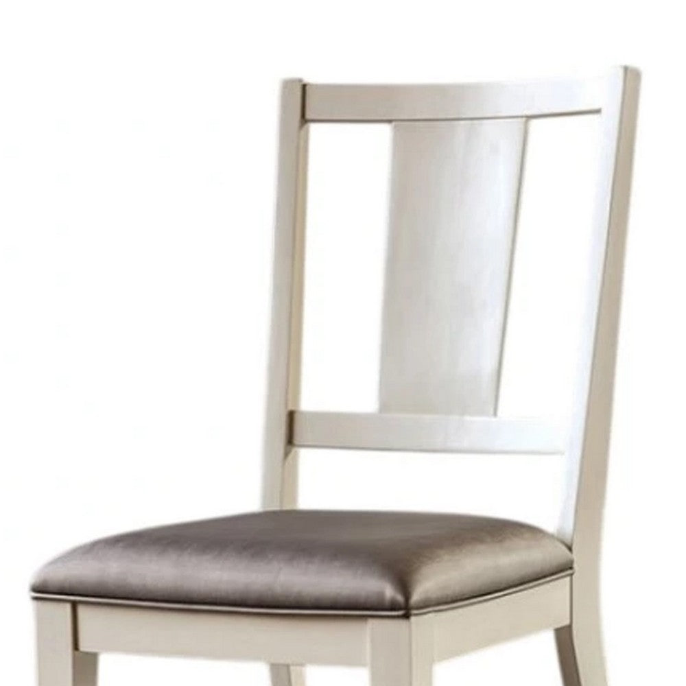 Benjara Witzy Side Dining Chair Set of 2, Faceted Panel Back, White Wood, Gray
