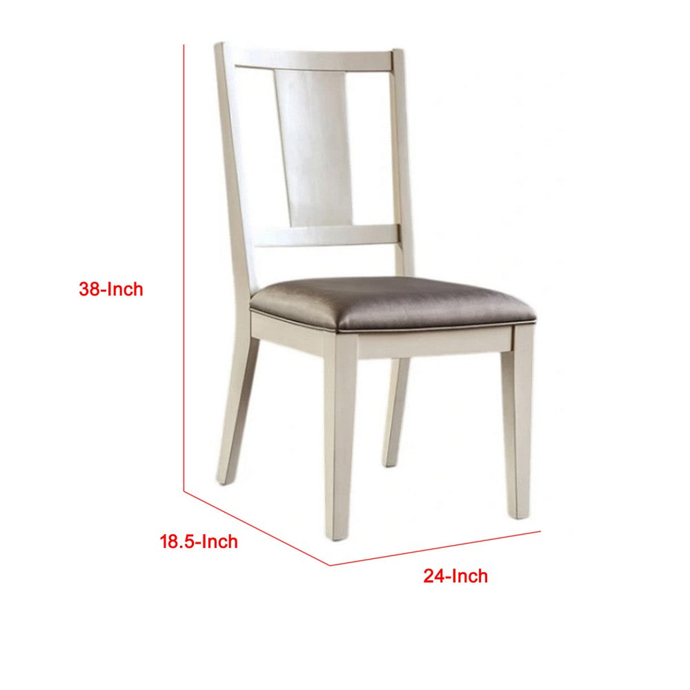 Benjara Witzy Side Dining Chair Set of 2, Faceted Panel Back, White Wood, Gray