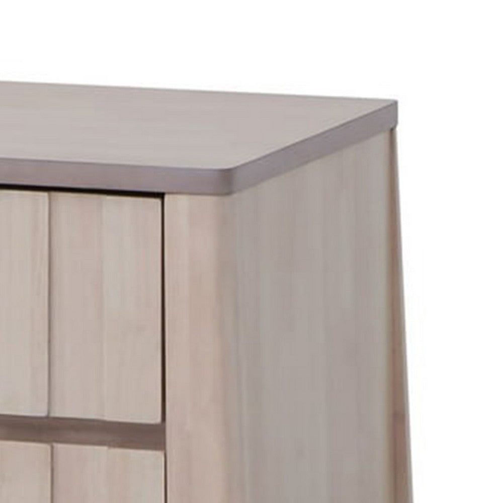 Benjara Vasu Nightstand, 2 Drawers, White Wash Solid Rubberwood, 21 Inch
