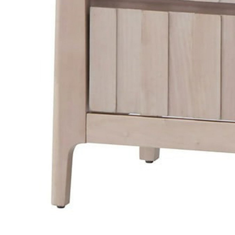 Benjara Vasu Nightstand, 2 Drawers, White Wash Solid Rubberwood, 21 Inch