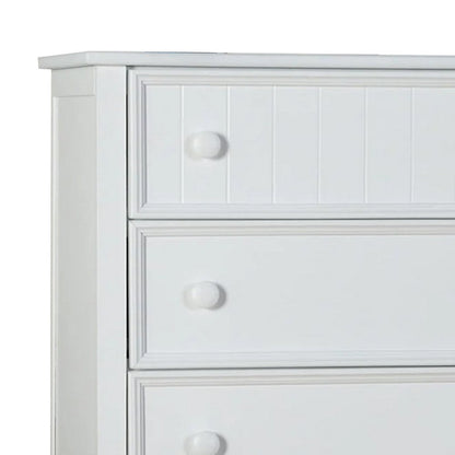 Benjara Toli Tall Dresser Chest, 5 Drawers w Round Knobs, White Solid Hardwood