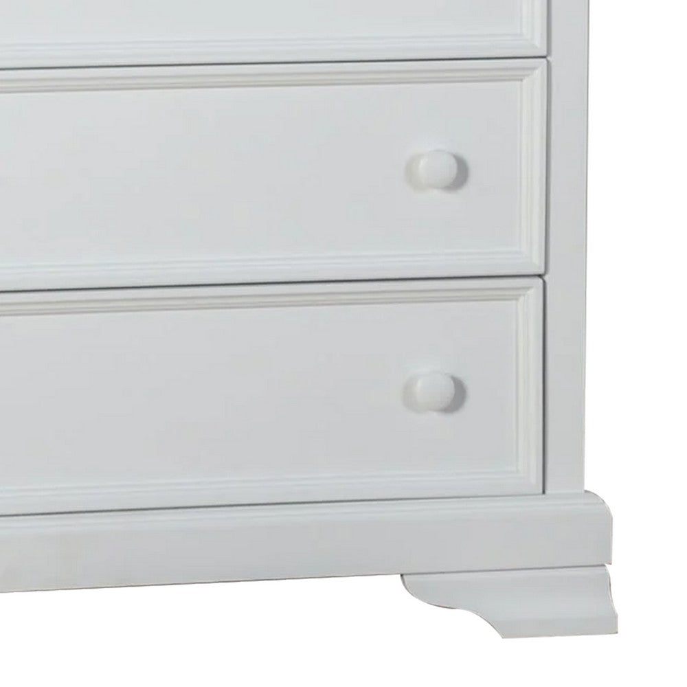 Benjara Toli Tall Dresser Chest, 5 Drawers w Round Knobs, White Solid Hardwood
