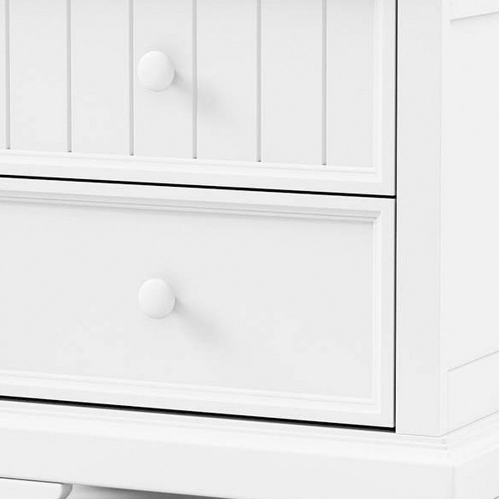 Benjara Toli Nightstand 2 Drawers w Round Knobs, White Solid Hardwood, 24 Inch