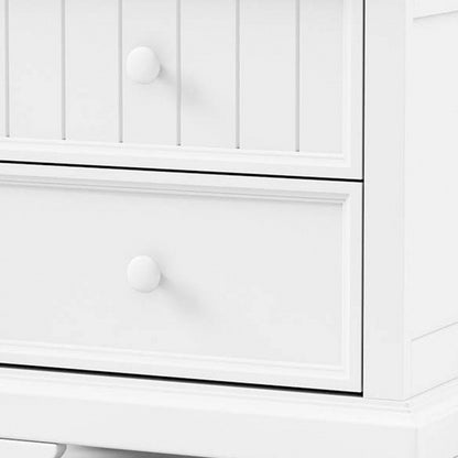 Benjara Toli Nightstand 2 Drawers w Round Knobs, White Solid Hardwood, 24 Inch