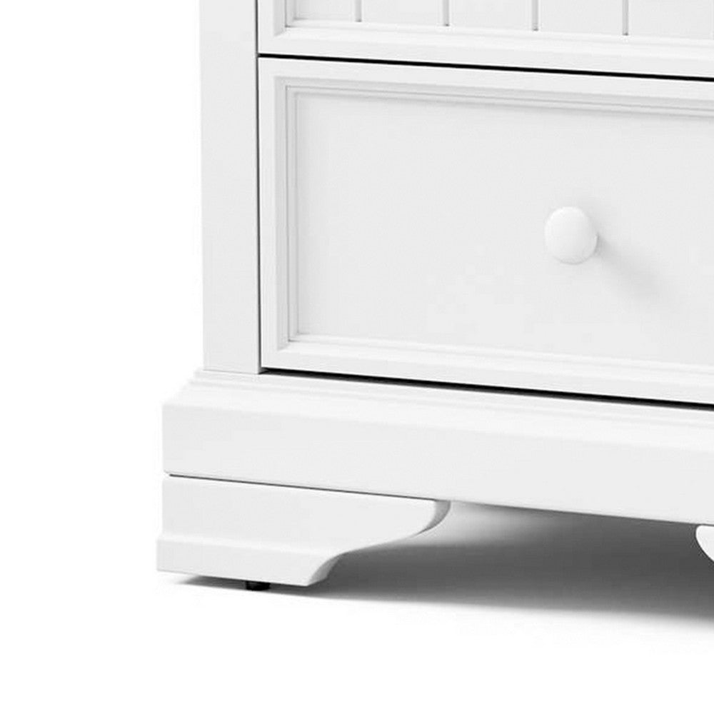 Benjara Toli Nightstand 2 Drawers w Round Knobs, White Solid Hardwood, 24 Inch