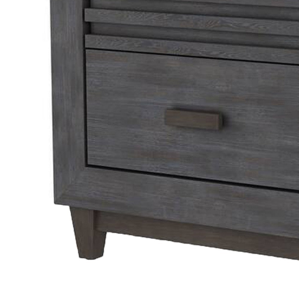 Benjara Biom Nightstand, 2 Drawers, Charcoal Brown Solid Hardwood, 24 Inch