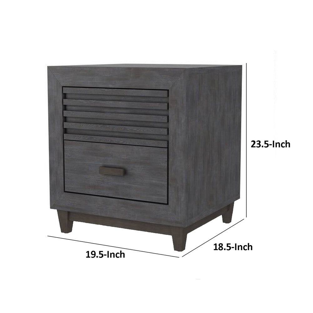 Benjara Biom Nightstand, 2 Drawers, Charcoal Brown Solid Hardwood, 24 Inch