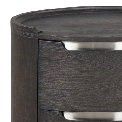 Benjara Osko Nightstand, 2 Storage Drawers, Black Poplar Wood, Nickel Trim