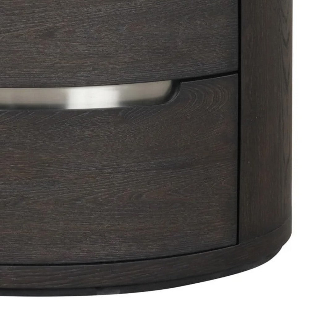 Benjara Osko Nightstand, 2 Storage Drawers, Black Poplar Wood, Nickel Trim