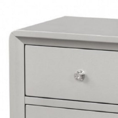 Benjara Broy Nightstand, 2 Drawers, Crystal Knobs, Champagne Gray Wood 25 Inch