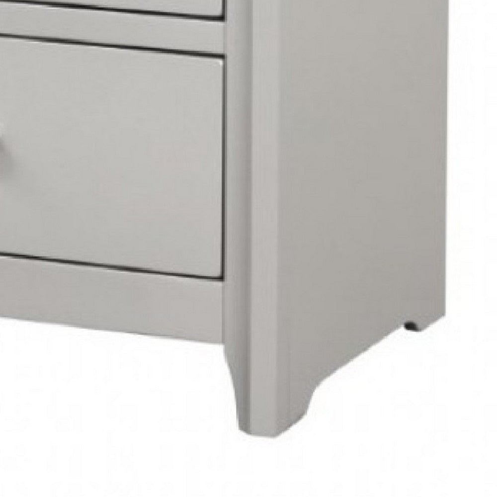Benjara Broy Nightstand, 2 Drawers, Crystal Knobs, Champagne Gray Wood 25 Inch