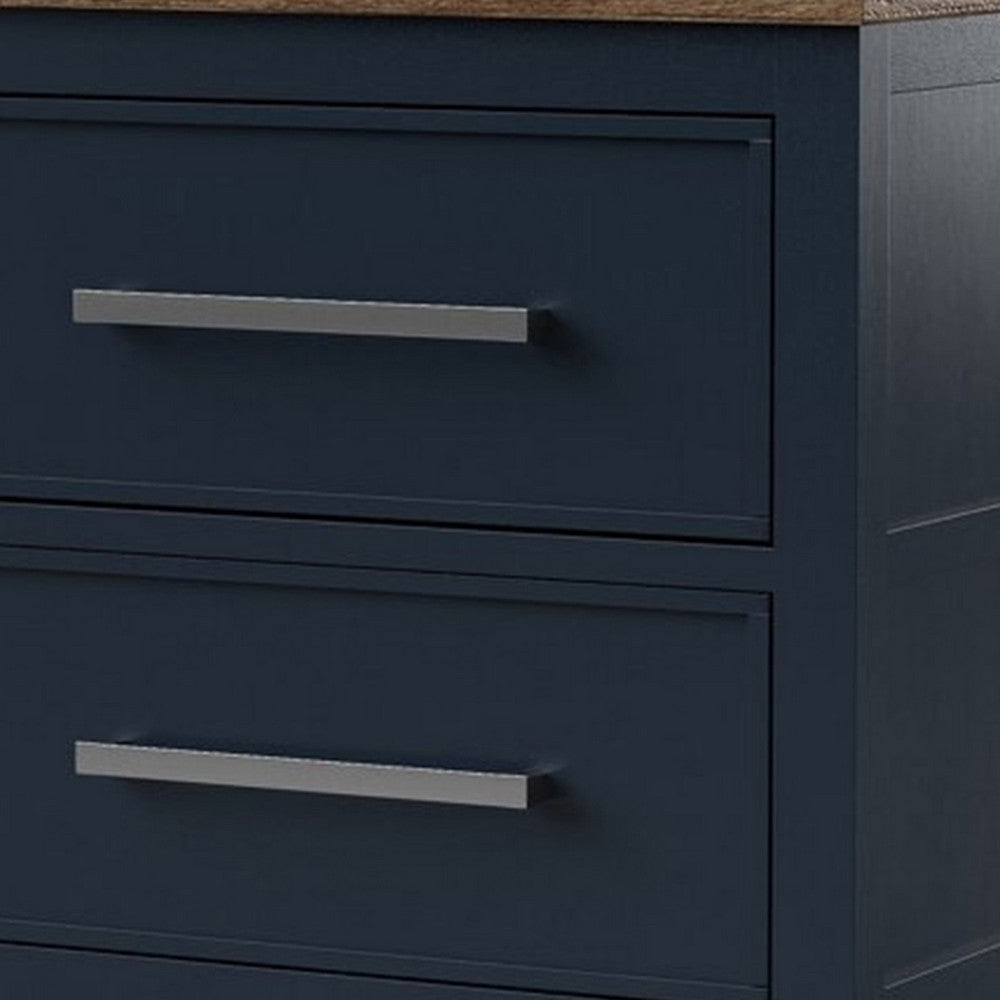 Benjara Tela Nightstand, 2 Drawers, Metal Handles, 25 Inch Blue Solid Pinewood