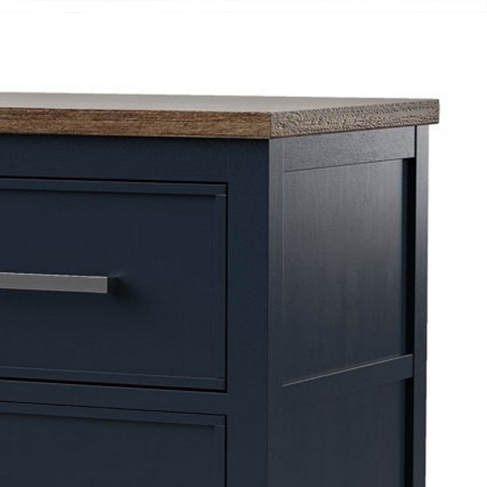 Benjara Tela Nightstand, 2 Drawers, Metal Handles, 25 Inch Blue Solid Pinewood