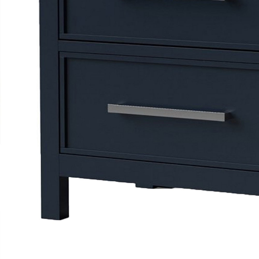 Benjara Tela Nightstand, 2 Drawers, Metal Handles, 25 Inch Blue Solid Pinewood