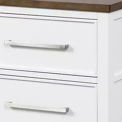 Benjara Tela Nightstand, 2 Drawers, Metal Handles, 25 Inch, White Pinewood
