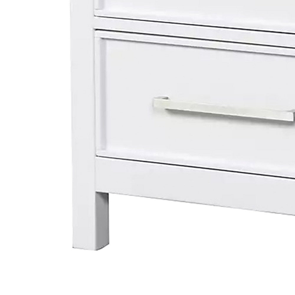 Benjara Tela Nightstand, 2 Drawers, Metal Handles, 25 Inch, White Pinewood