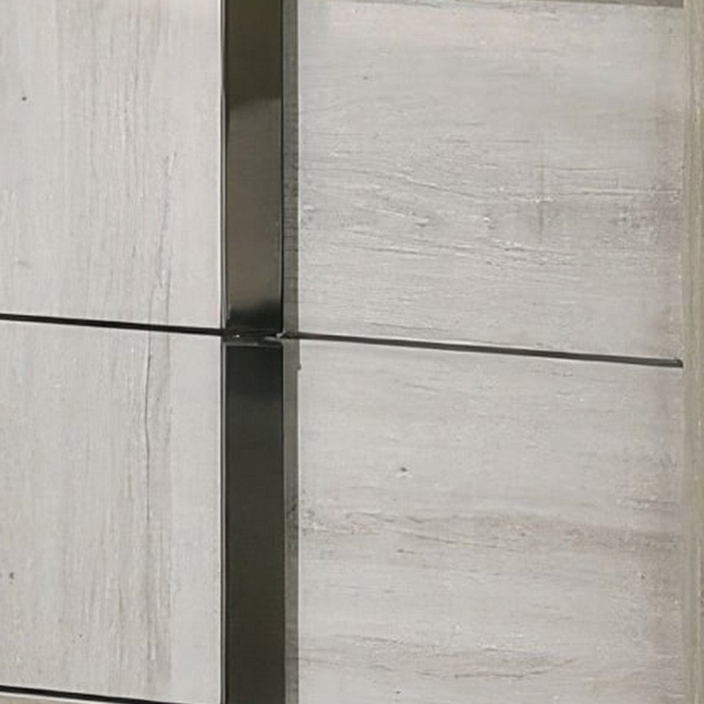 Benjara Hyao Nightstand, 26 Inch, 2 Drawers, Chrome Handles, White Wash Veneer