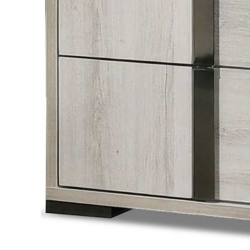 Benjara Hyao Nightstand, 26 Inch, 2 Drawers, Chrome Handles, White Wash Veneer