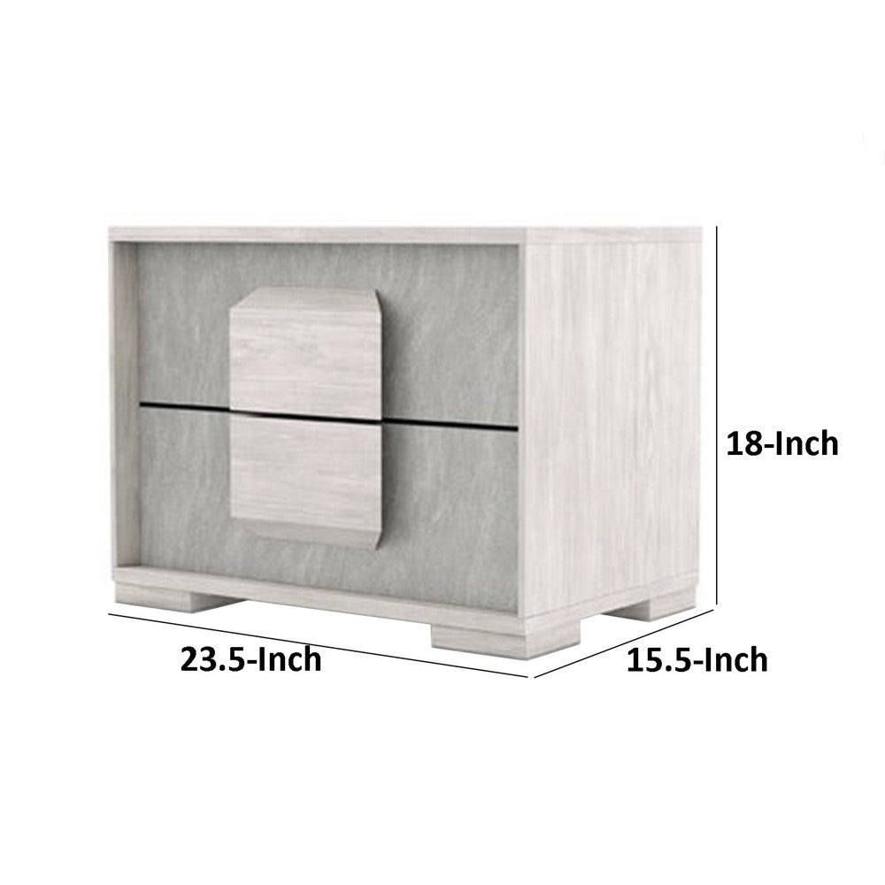 Benjara Nomi Nightstand, 2 Drawers And Melamine Top, Stone Gray Front, 24 Inch