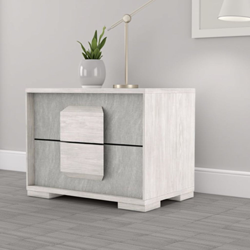Benjara Nomi Nightstand, 2 Drawers And Melamine Top, Stone Gray Front, 24 Inch