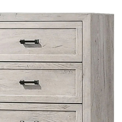 Benjara Miot Tall Dresser Chest, 4 Drawers w Metal Handles, White Wash Wood