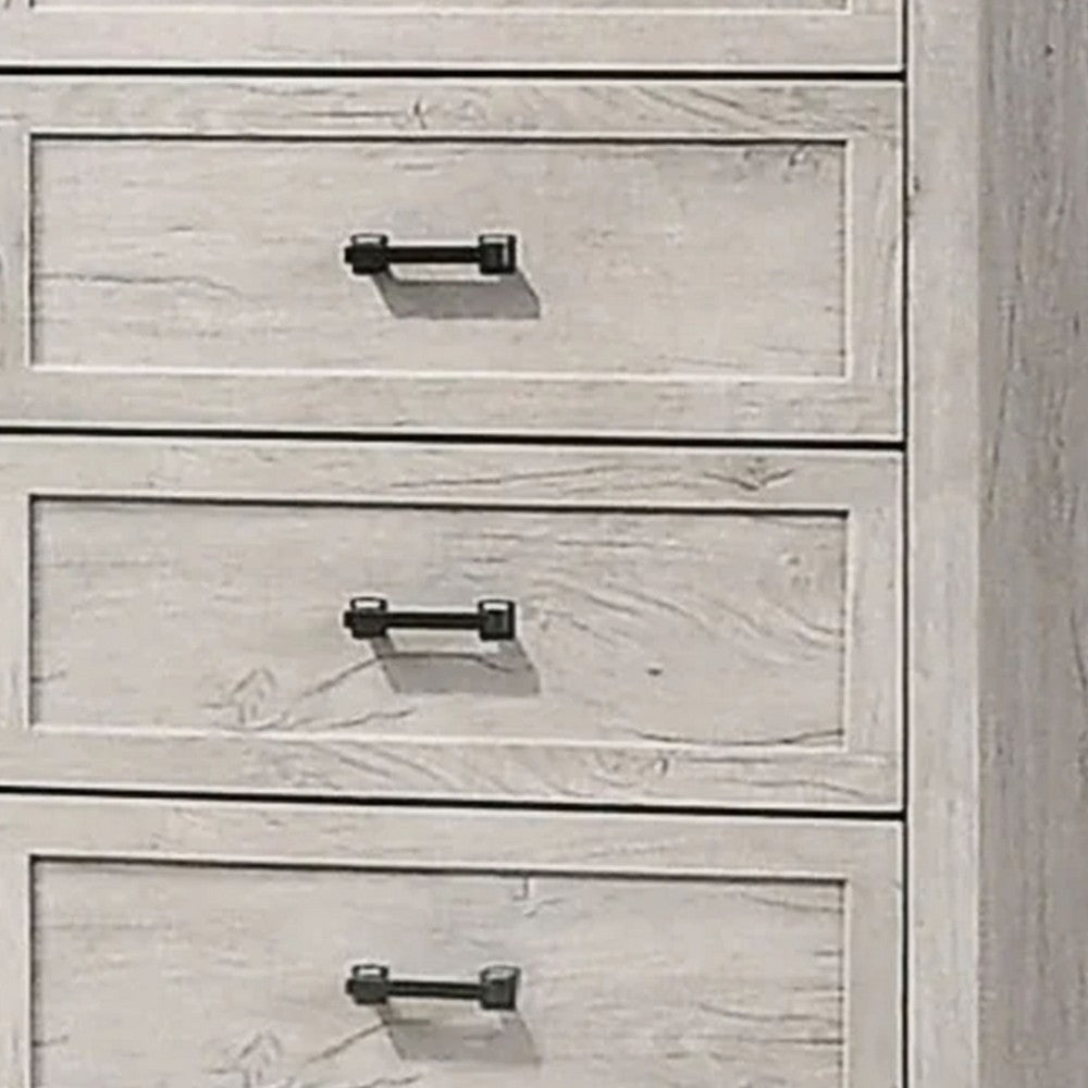 Benjara Miot Tall Dresser Chest, 4 Drawers w Metal Handles, White Wash Wood