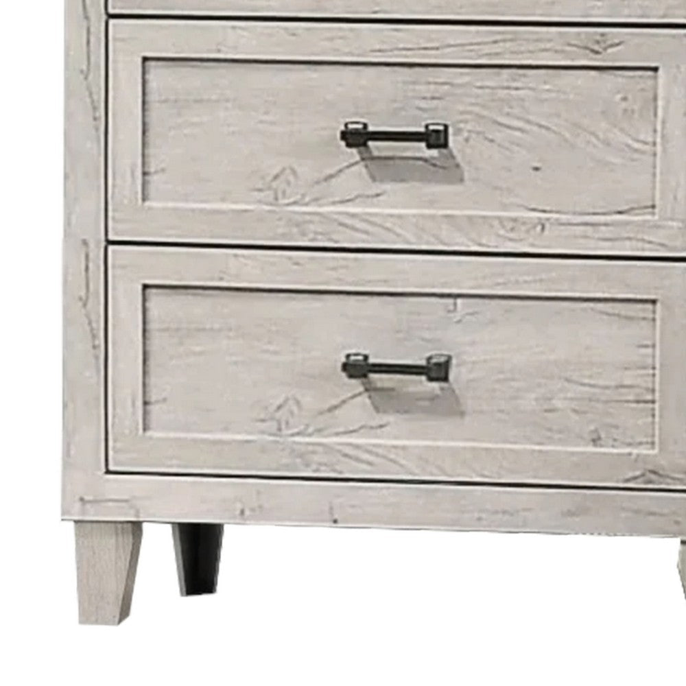 Benjara Miot Tall Dresser Chest, 4 Drawers w Metal Handles, White Wash Wood