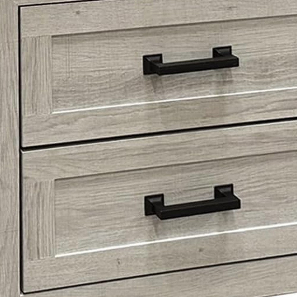 Benjara Miot Nightstand, 2 Drawers w Metal Handles, White Wash Wood, 24 Inch