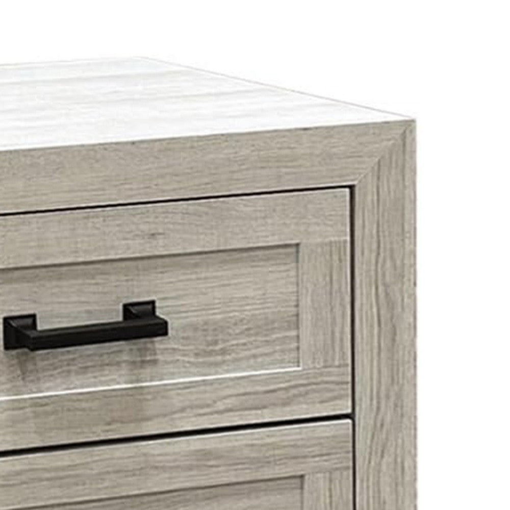 Benjara Miot Nightstand, 2 Drawers w Metal Handles, White Wash Wood, 24 Inch