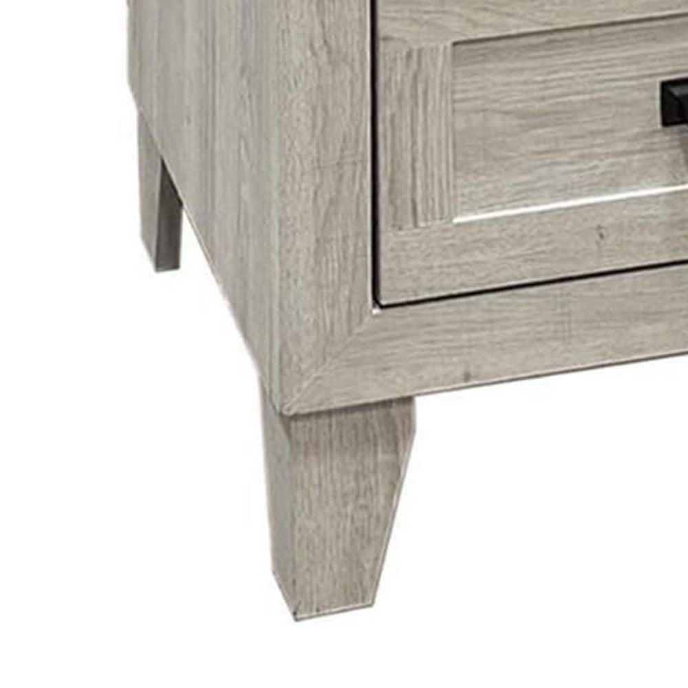 Benjara Miot Nightstand, 2 Drawers w Metal Handles, White Wash Wood, 24 Inch