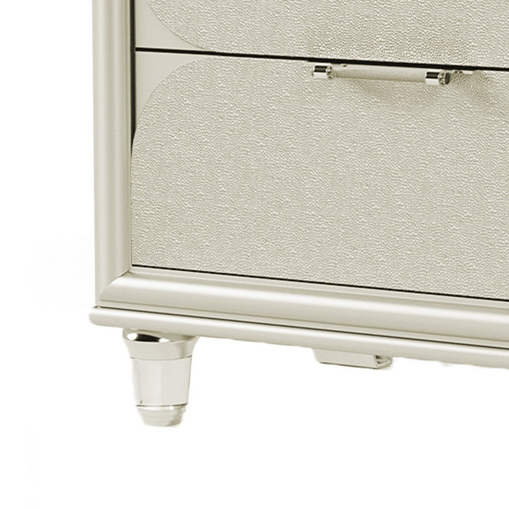 Benjara Zema Nightstand, 2 Drawers w Acrylic Handles, Silver Rubberwood, 30 Inch
