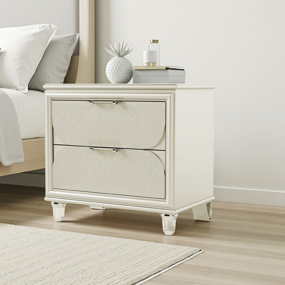 Benjara Zema Nightstand, 2 Drawers w Acrylic Handles, Silver Rubberwood, 30 Inch