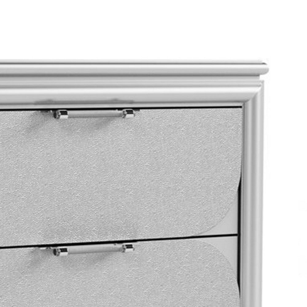 Benjara Dima Nightstand, 2 Drawers w Acrylic Handles, White Rubberwood, 24 Inch