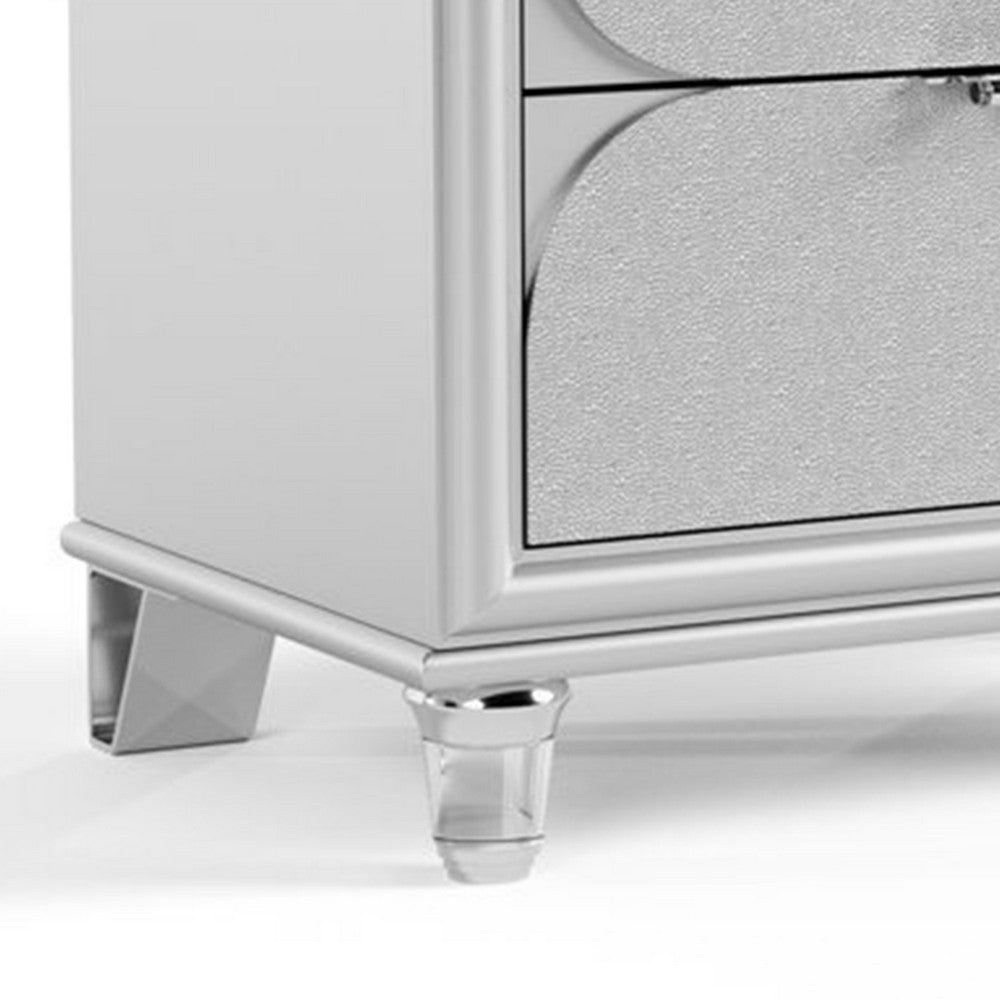 Benjara Dima Nightstand, 2 Drawers w Acrylic Handles, White Rubberwood, 24 Inch
