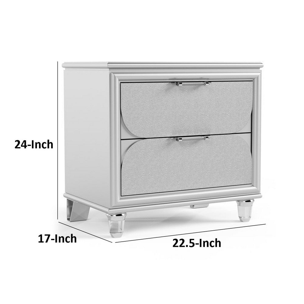 Benjara Dima Nightstand, 2 Drawers w Acrylic Handles, White Rubberwood, 24 Inch