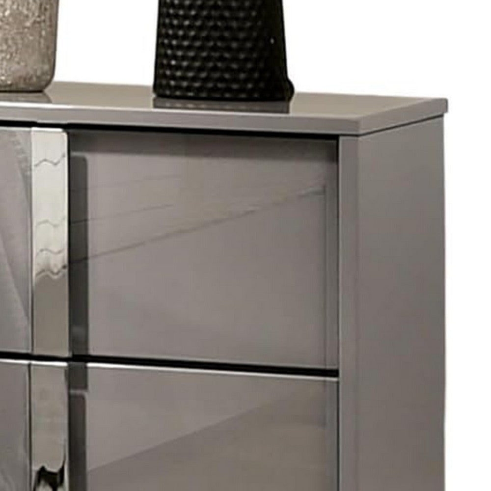 Benjara Suni Nightstand, Light Taupe Wood with UV Finish, 2 Drawers, 24 Inch