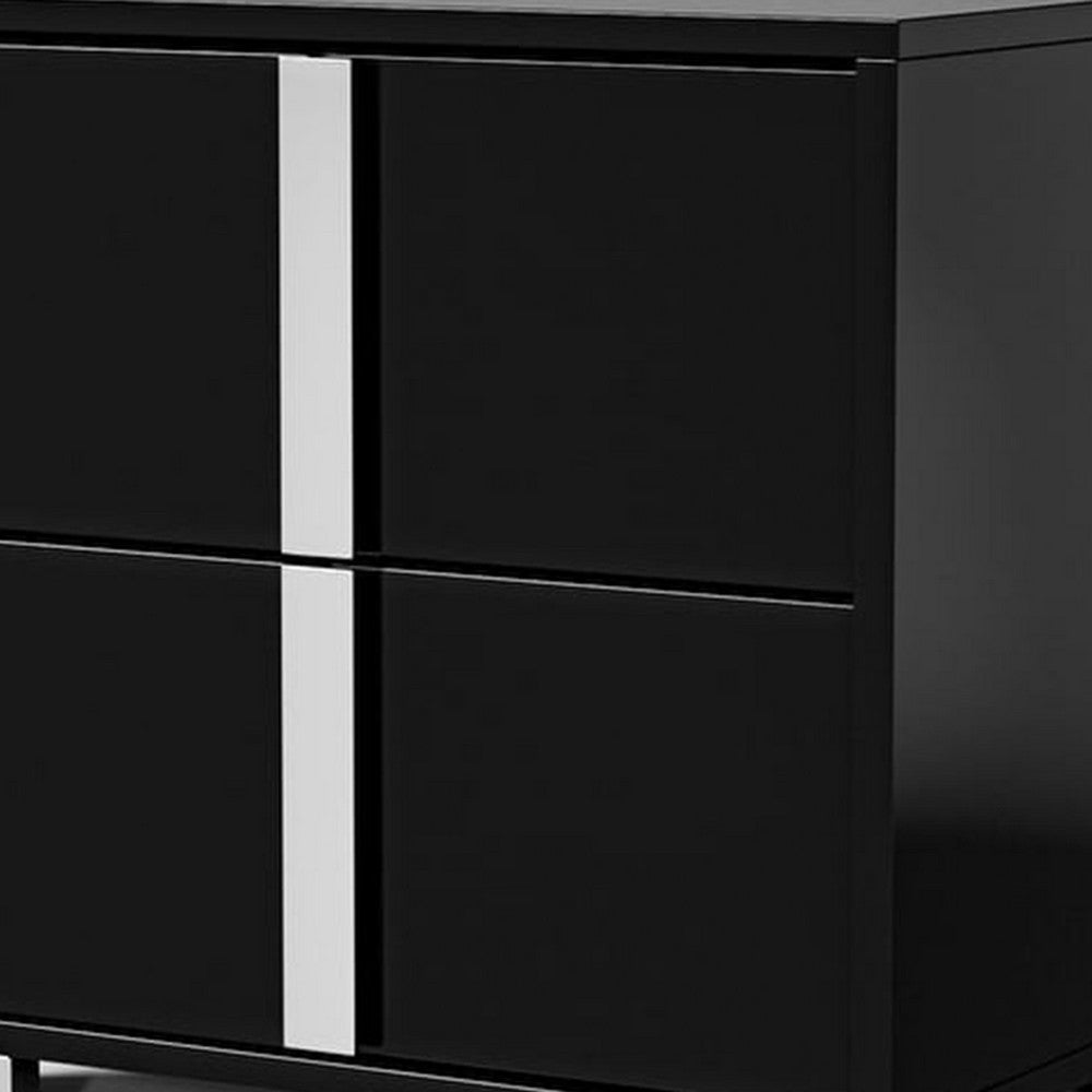 Benjara Suni Nightstand, Piano Black Wood with UV Finish, 2 Drawers, 24 Inch