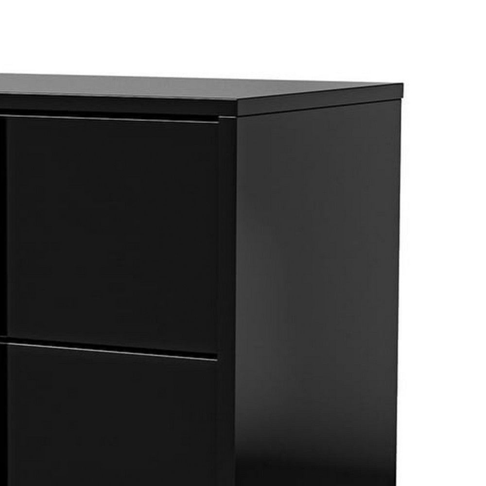 Benjara Suni Nightstand, Piano Black Wood with UV Finish, 2 Drawers, 24 Inch