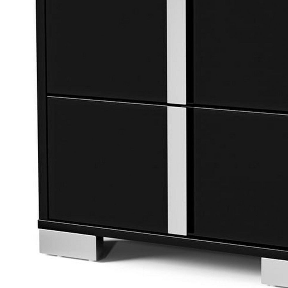 Benjara Suni Nightstand, Piano Black Wood with UV Finish, 2 Drawers, 24 Inch