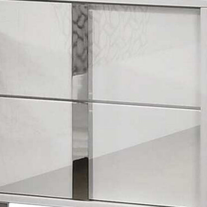 Benjara Suni Nightstand, Glossy White Wood with UV Finish, 2 Drawers, 24 Inch
